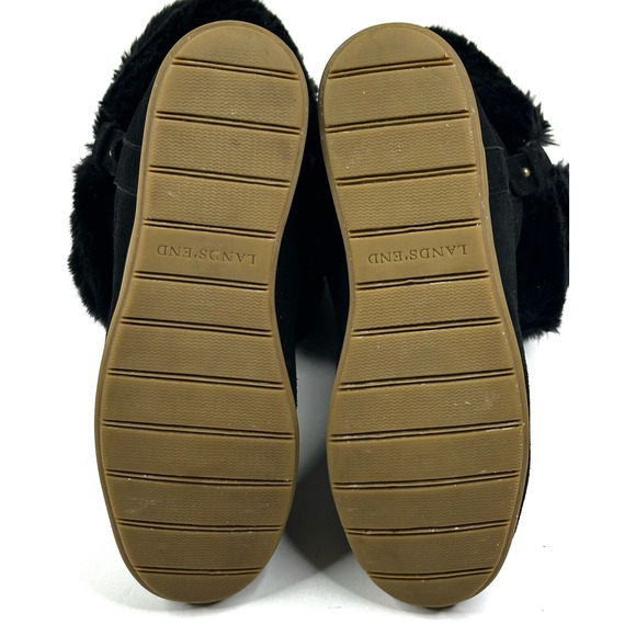 LANDS' END Mendota Black Suede Faux Fur Snow Boots Womens Size 7B Pull-On 420483 - Picture 11 of 11